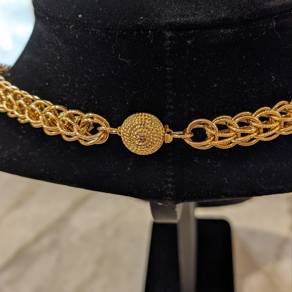 Vintage Gold Tone Necklace 2-in-2 Weave Chain with Round Links - Picture 6 of 9